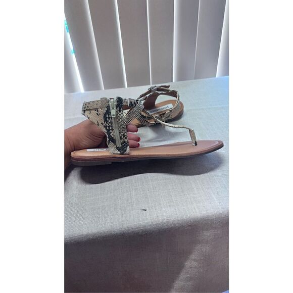 Steve Madden Women Leven SnakeSkin Rhinestone Embellished Sandals Cream Size 8.5 - Picture 8 of 12